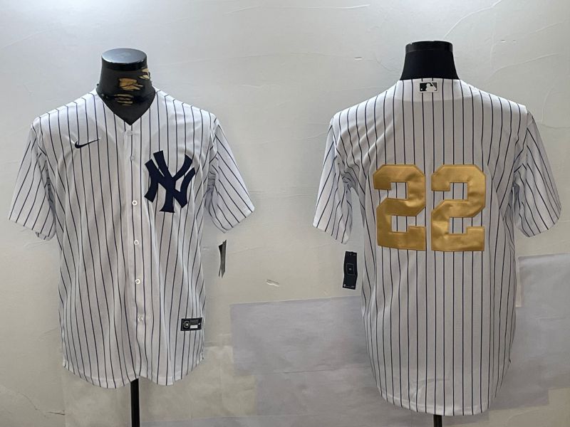 Men New York Yankees #22 Soto White Stripe Fashion Nike 2024 MLB Jersey style 9